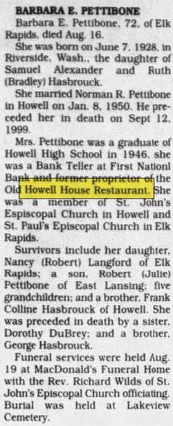 Old Howell House Restaurant - Aug 23 2000 Article (newer photo)
